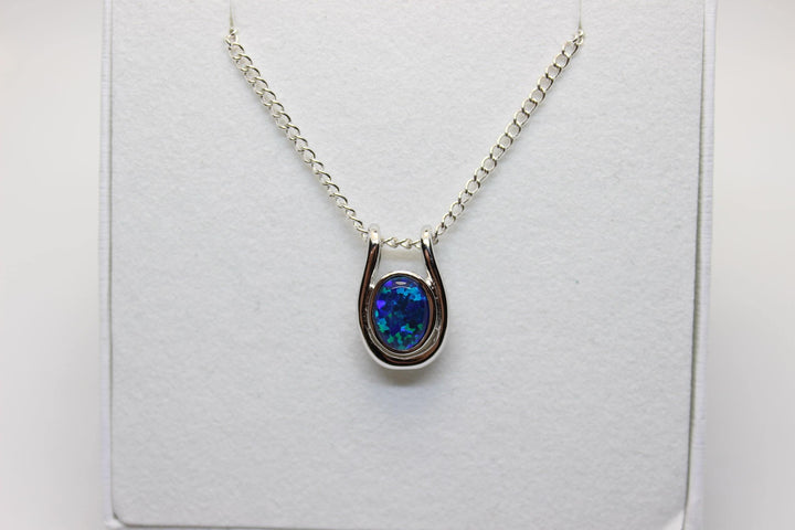 Australian Triplet Opal Pendant in Sterling Silver Setting Pendant Australian Opal House Blue 