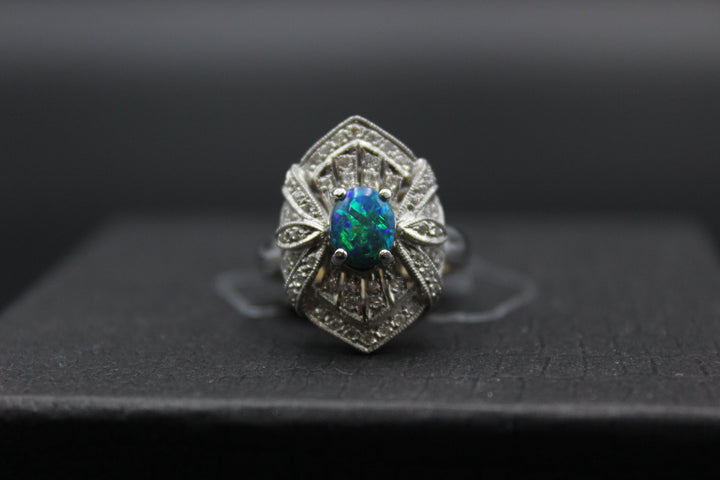 Australian Black Opal Ring in 18K White Gold Rings Australian Opal House 