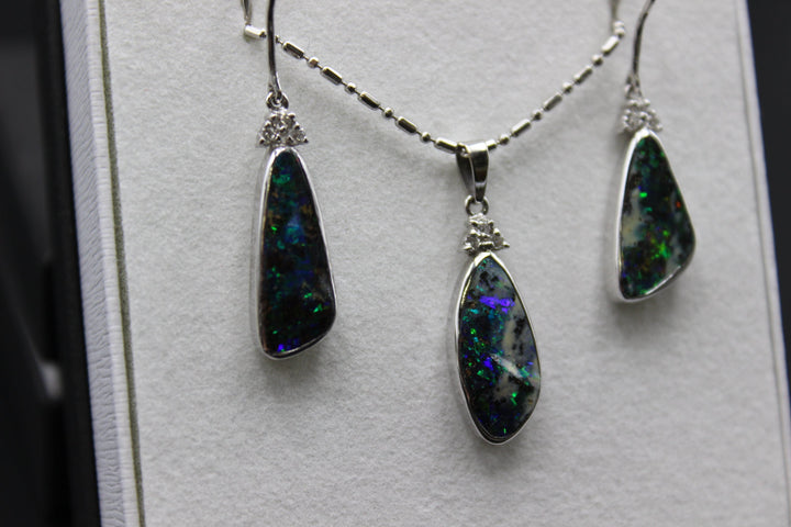 Australian Boulder Opal Set in White Gold Setting Pendant Australian Opal House 