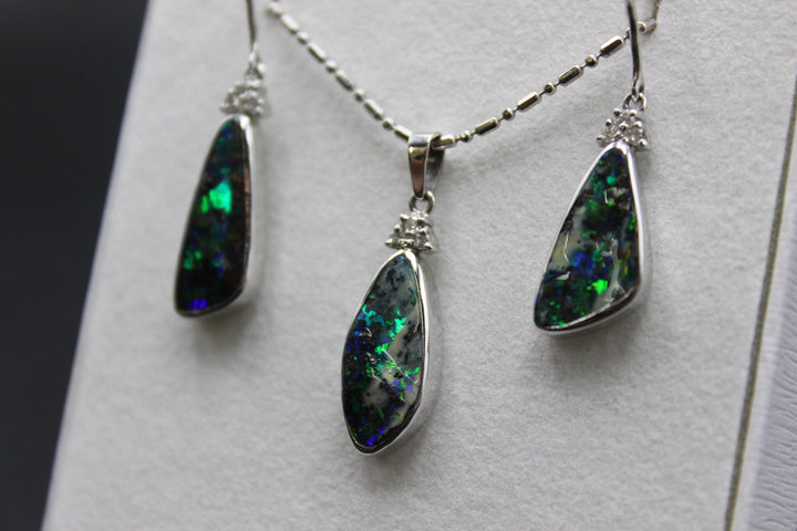 Australian Boulder Opal Set in White Gold Setting Pendant Australian Opal House 