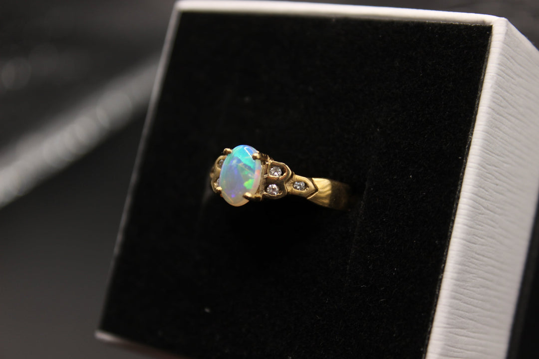 Australian Natural Solid Opal Ring 14k Yellow Gold Setting Rings Australian Opal House 