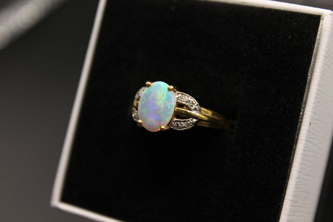 Australian Natural Solid Opal Ring 18k Yellow Gold Setting Rings Australian Opal House 