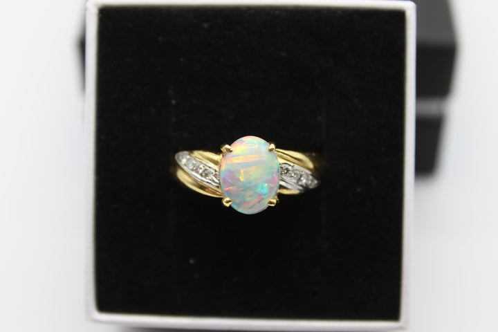 Australian Natural Solid Opal Ring 18k Yellow Gold Setting Rings Australian Opal House 