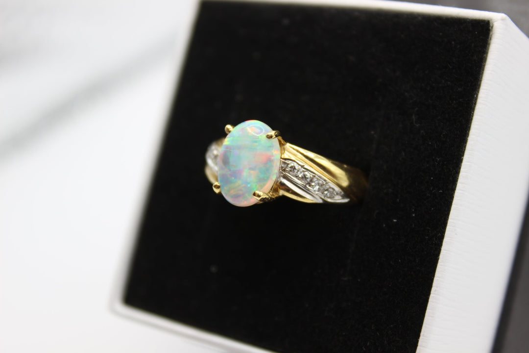 Australian Natural Solid Opal Ring 18k Yellow Gold Setting Rings Australian Opal House 