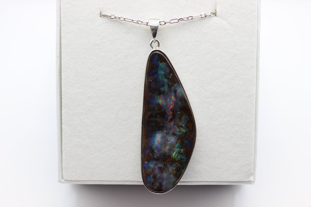 Australian Boulder Opal Pendant in Sterling Silver Setting Pendant Australian Opal House 