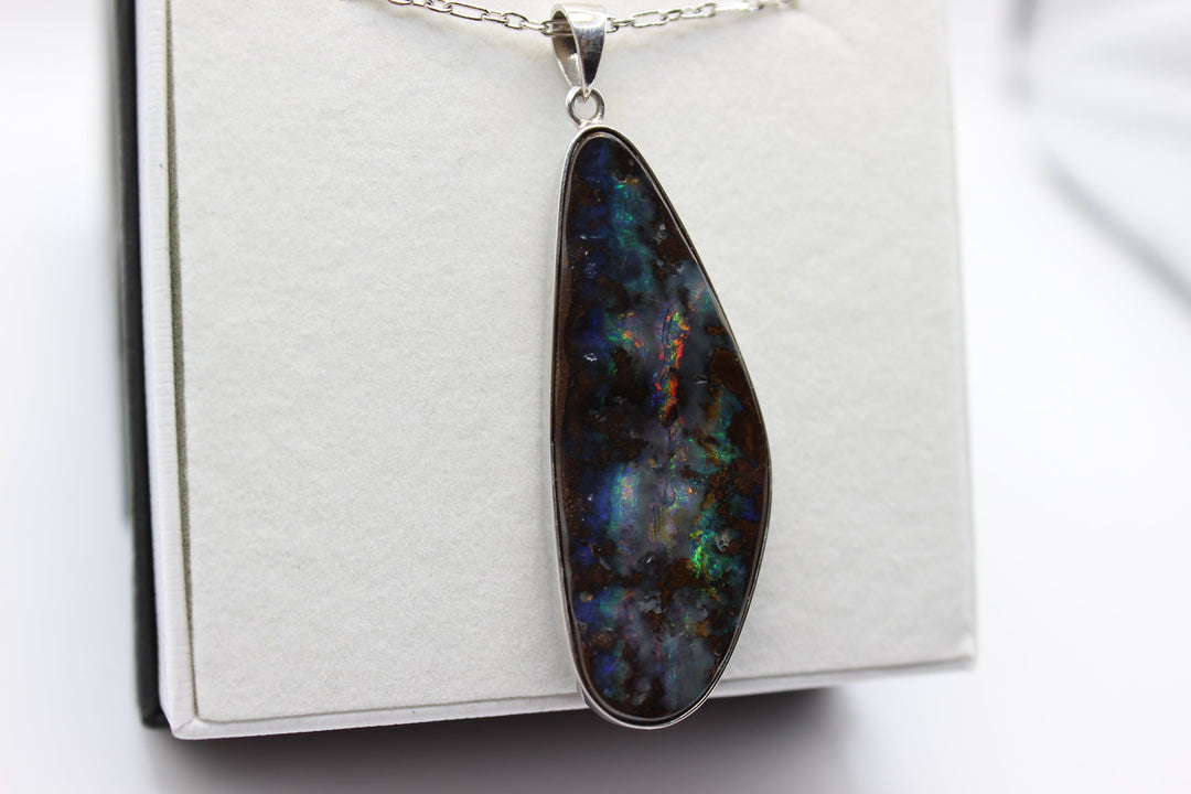 Australian Boulder Opal Pendant in Sterling Silver Setting Pendant Australian Opal House 