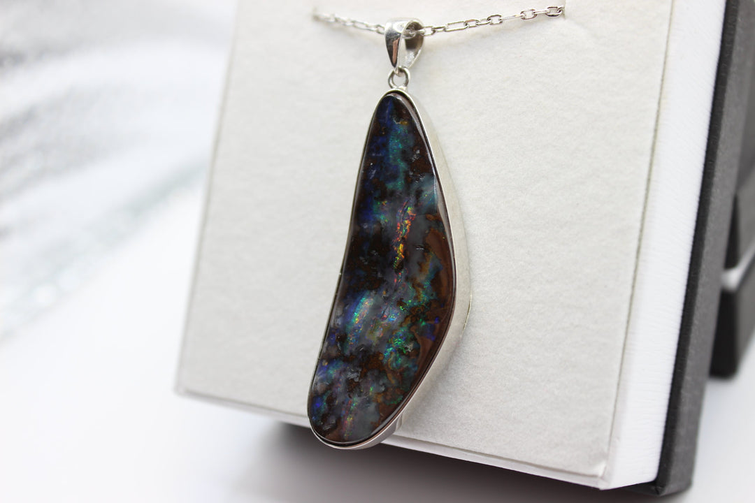 Australian Boulder Opal Pendant in Sterling Silver Setting Pendant Australian Opal House 