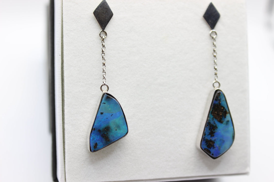 Australian Boulder Opal Earrings in Sterling Silver Setting Pendant Australian Opal House 