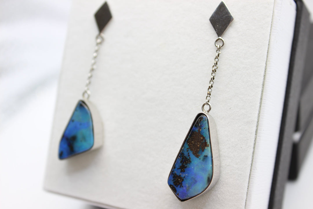 Australian Boulder Opal Earrings in Sterling Silver Setting Pendant Australian Opal House 