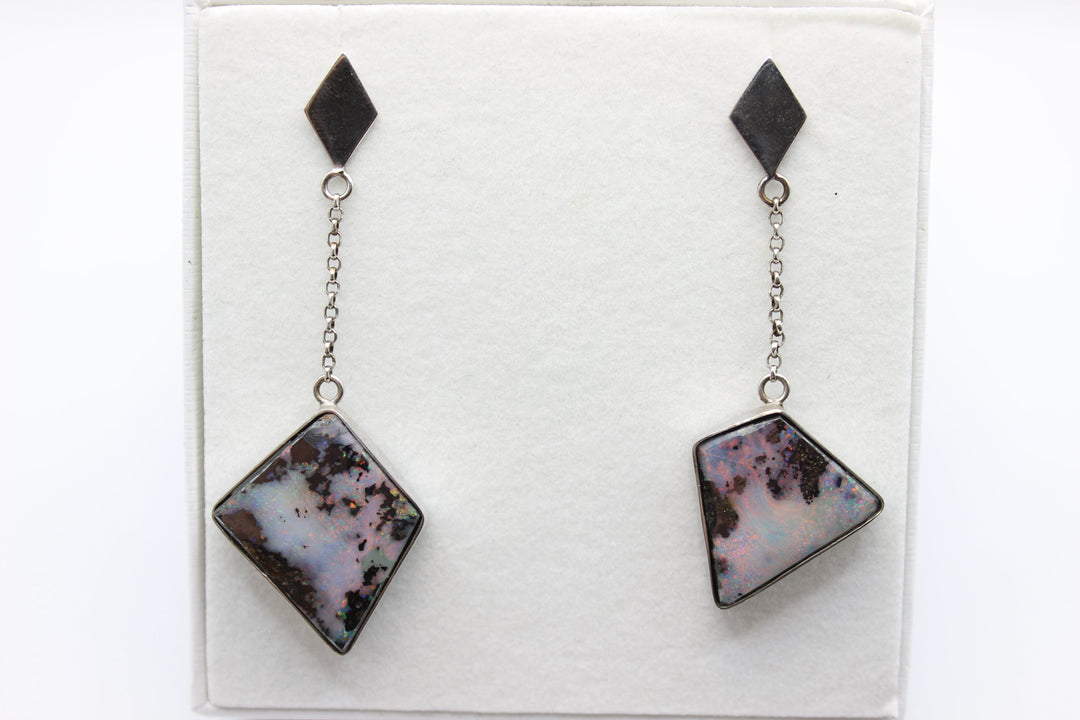 Australian Boulder Opal Earrings in Sterling Silver Setting Pendant Australian Opal House 