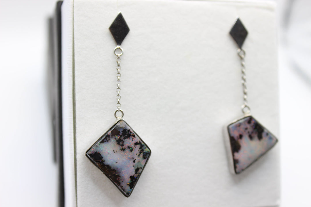 Australian Boulder Opal Earrings in Sterling Silver Setting Pendant Australian Opal House 