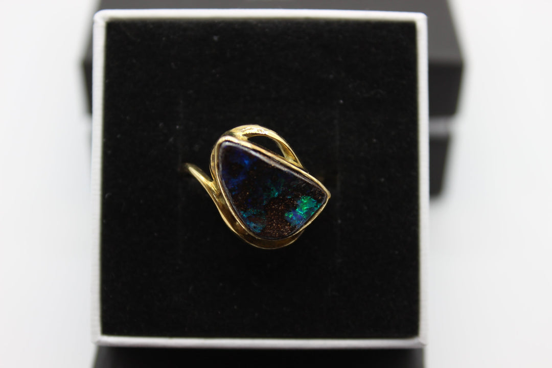 Australian Boulder Opal Ring in 18K Yellow Gold Rings Australian Opal House 