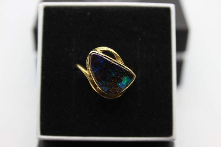 Australian Boulder Opal Ring in 18K Yellow Gold Rings Australian Opal House 