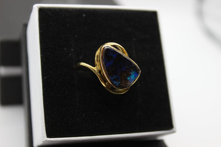 Australian Boulder Opal Ring in 18K Yellow Gold Rings Australian Opal House 