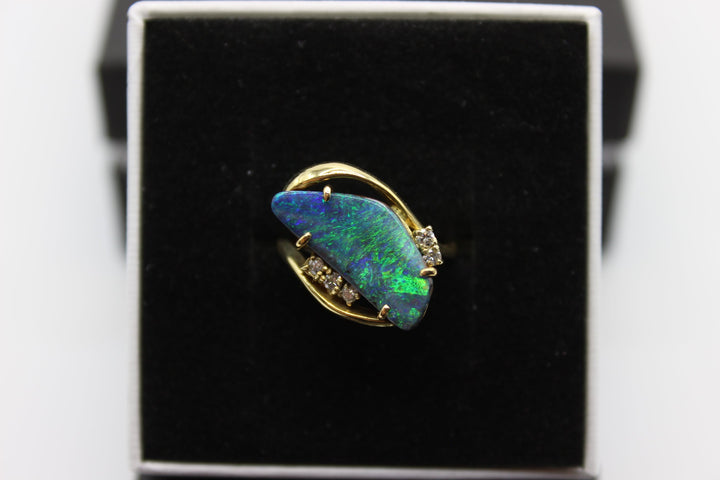 Australian Boulder Opal Ring in 18K Yellow Gold Rings Australian Opal House 