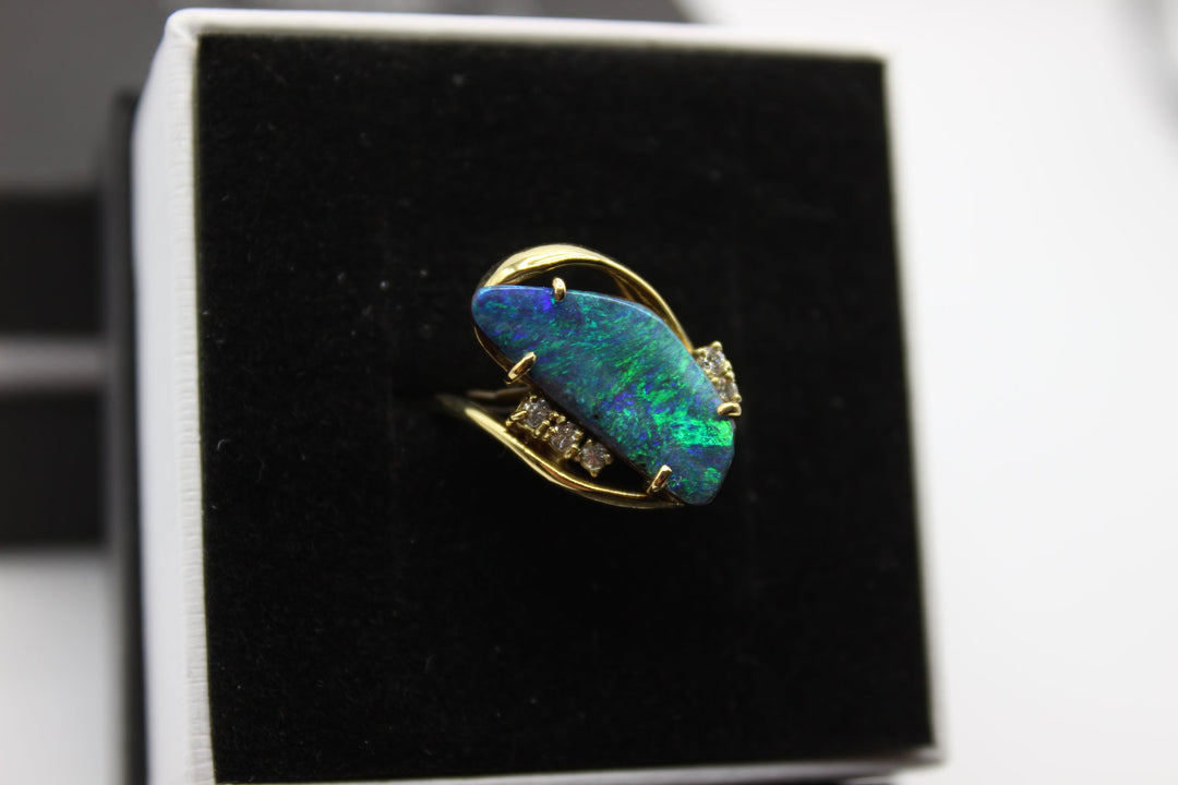 Australian Boulder Opal Ring in 18K Yellow Gold Rings Australian Opal House 