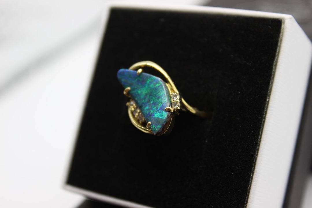 Australian Boulder Opal Ring in 18K Yellow Gold Rings Australian Opal House 