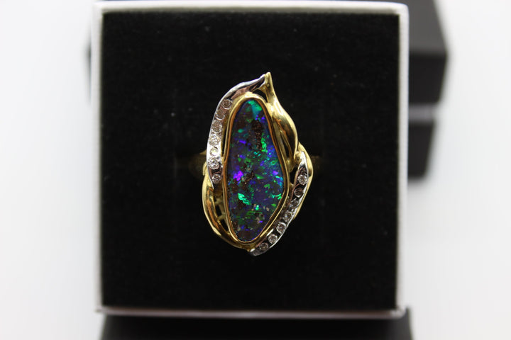 Australian Boulder Opal Ring in 18K Yellow/White Gold Rings Australian Opal House 