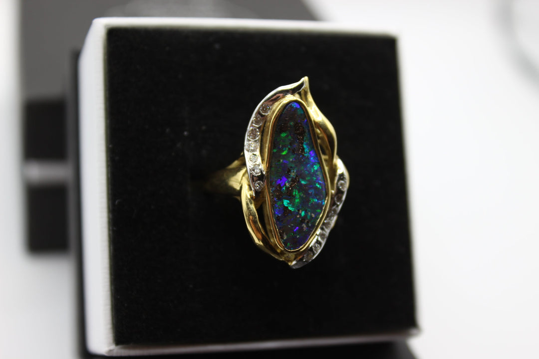 Australian Boulder Opal Ring in 18K Yellow/White Gold Rings Australian Opal House 