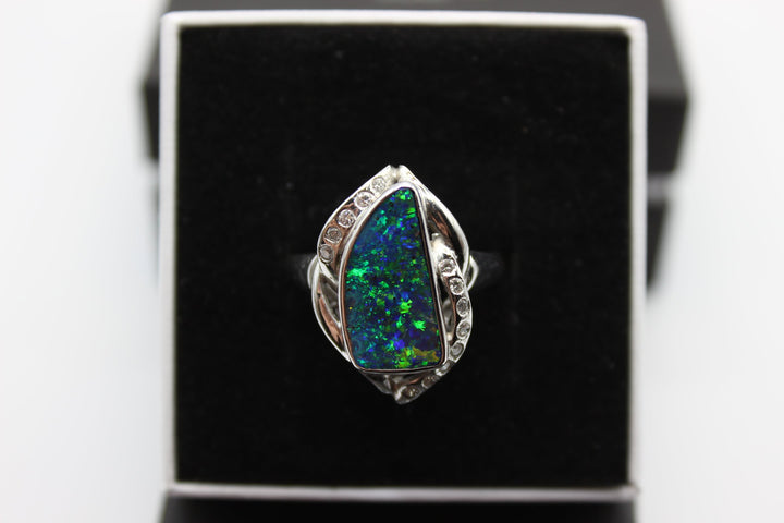 Australian Boulder Opal Ring in 18K Yellow/White Gold Rings Australian Opal House White Gold 