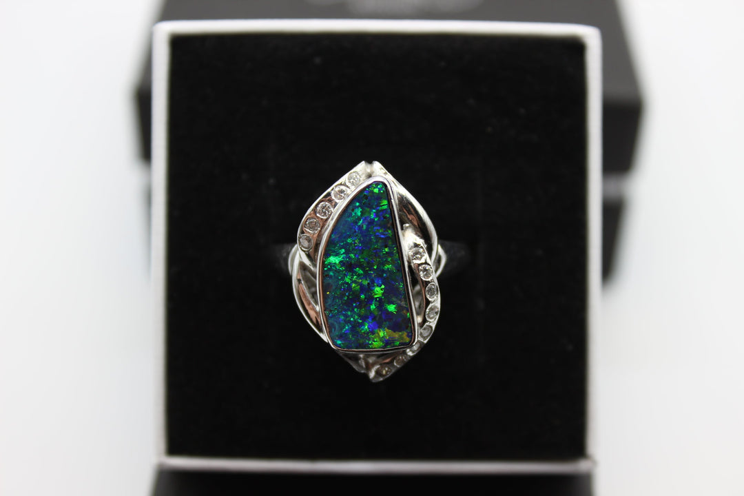 Australian Boulder Opal Ring in 18K Yellow/White Gold Rings Australian Opal House 